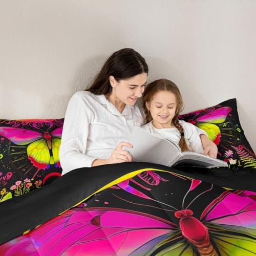 Sun and Moon Comforter Set Twin Rainbow Moth Bedding Sets Hippie Psychedelic Floral Botanical Comforter for Girls Teen Women,Trippy Galaxy Stars Planet Quilt Duvet Colorful 1 Pillow Case