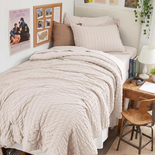 HYMOKEGE Beige Twin XL Comforter Set Seersucker 5 Pieces, All Season Luxury Bed in a Bag for Bedroom, Bedding Set with Comforter, Sheets, Pillowcase & Sham