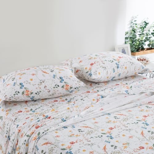 DAUAOTO Twin XL Cotton Sheets Set Printed Bedding Sets, Up to 14" Deep Mattress, Farmhouse Pattern Bedlinen for Twin Extra Long Bed, Botanical Garden