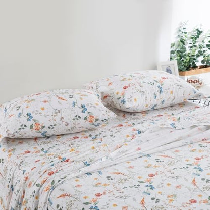 DAUAOTO Twin XL Cotton Sheets Set Printed Bedding Sets, Up to 14" Deep Mattress, Farmhouse Pattern Bedlinen for Twin Extra Long Bed, Botanical Garden