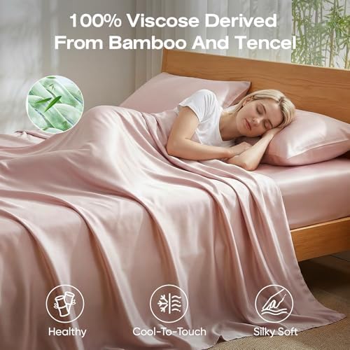 100% Real Bamboo Viscose & Lyocell Tencel Sheets Set King Size | Breathable & Cooling for Hot Sleeper | Luxury Silky Soft Fabric | 18" Deep Pocket with Corner Straps (Sand, King)