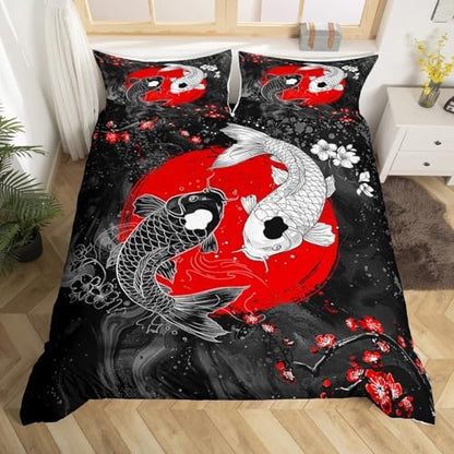 Feelyou Koi Fish Duvet Cover Queen Size Boys Girls Teens