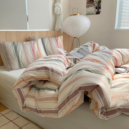 mixinni Pastel Rainbow Stripes Comforter Set Full 3 Piece - Striped Bedding Set with Fluffy Comforter & 2 Pillowcases, Lightweight All Seasons, Sweet Boho Aesthetic for Girls Women Teens