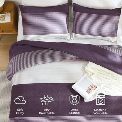 Litanika Purple Super King Comforter Set - 3 Pieces Stripe Bed Set