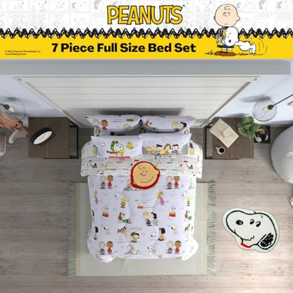 Franco Collectibles Peanuts Multi Character Bedding 7 Piece Super Soft Comforter and Sheet Set with Sham, Full, (100% Official Licensed Product)