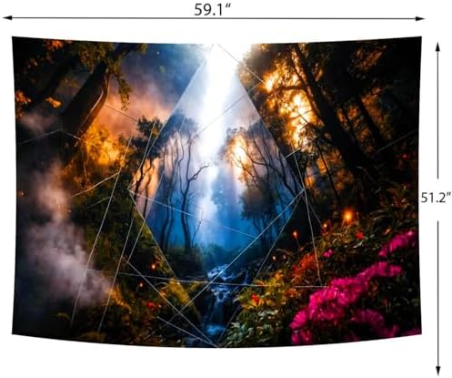Delur Forest Tapestry Tree of Life Misty Tropical Rainforest Tapestry Wall Hanging Mystical Colorful Spiritual Psychedelic Nature Landscape Headboard for Bedroom Living Room Home Decor (51.2" x 59.1")