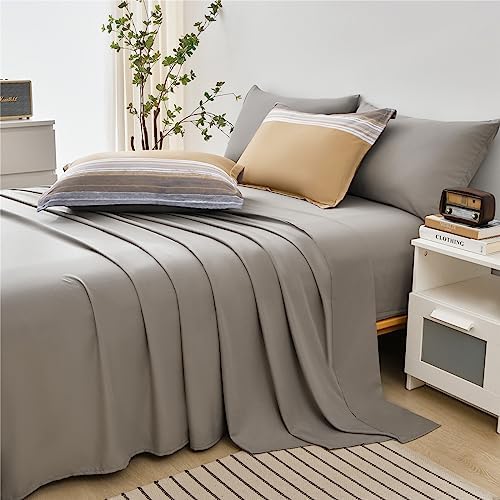 KAKIJUMN Striped Comforter Set Queen Size, 7 Piece Bed in a Bag, Warm Tan