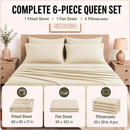 CozyLux Queen Sheet Set 6-Piece, 21-Inch Deep Pocket, Soft Brushed Feel