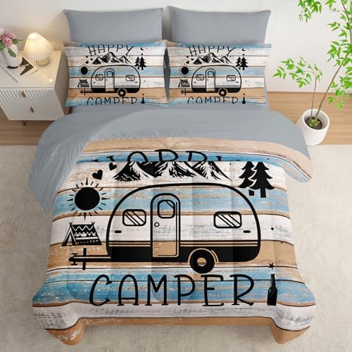 HOSIMA 7Pcs Vintage Comforter Set Twin Size with Sheets for Camper Decor.