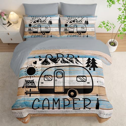 HOSIMA 7Pcs Vintage Comforter Set Full Size with Sheets for Camper Decor.