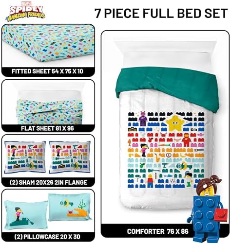 LEGO® Blocks Full Size Comforter Set 7 Piece Soft Kids Bedding, White