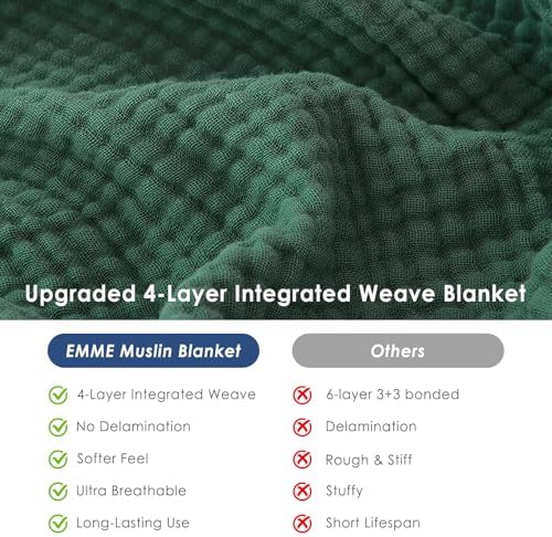 EMME Muslin Blankets for Adults Throw Blanket for Couch Breathable Gauze Soft Lightweight Airy Forest Green Twin 60" x 80"