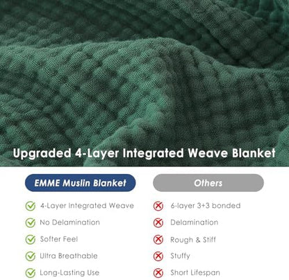 EMME Muslin Blankets for Adults Throw Blanket for Couch Breathable Gauze Soft Lightweight Airy Forest Green Twin 60" x 80"