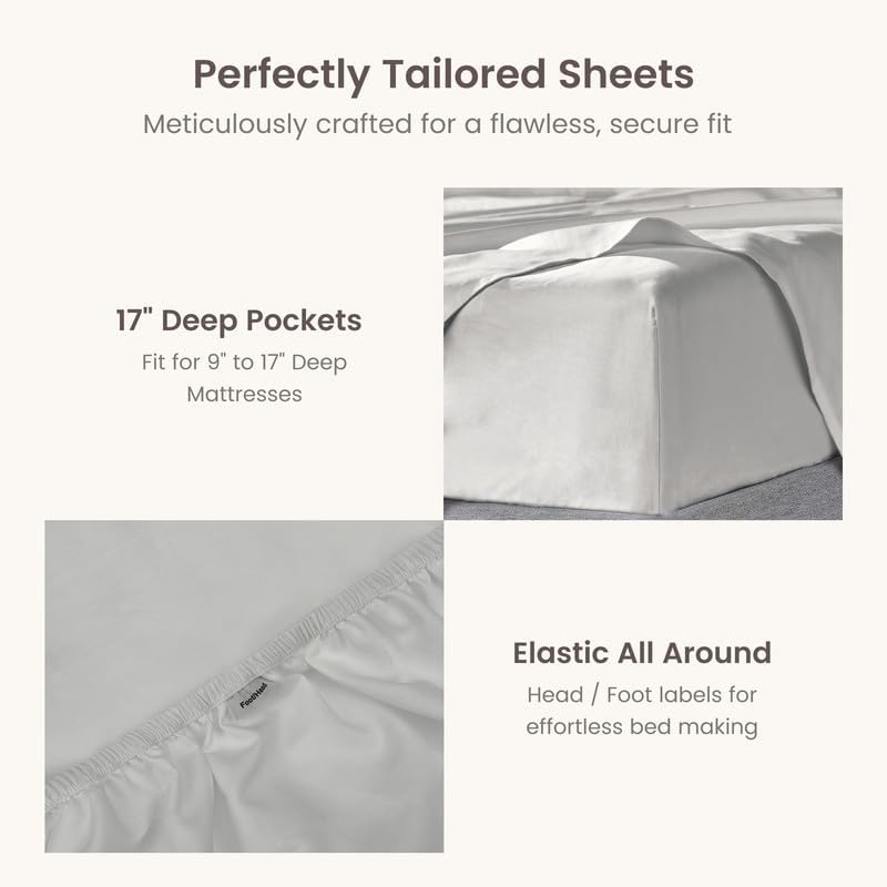 BIOWEAVES 100% Organic Cotton Sheets, 300 Thread Count 4-Piece GOTS Certified Bed Sheet Set Fits Mattress Upto 17" Deep Pocket, Soft & Silky Sateen Weave (Full, Silver)