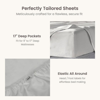 BIOWEAVES 100% Organic Cotton Sheets, 300 Thread Count 4-Piece GOTS Certified Bed Sheet Set Fits Mattress Upto 17" Deep Pocket, Soft & Silky Sateen Weave (Full, Silver)