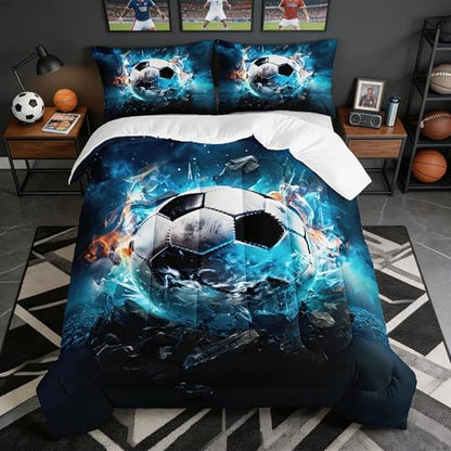 Soccer Bedding Comforter Set Twin Size with 2 Pillowcases.