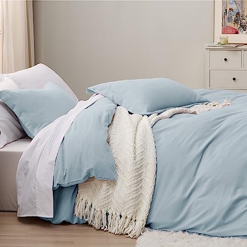 Bedsure Sky Blue Duvet Cover King Size - 3 Pieces Prewashed Cotton-Like Polyester Extra Soft Bedding Set, Includes 1 Duvet Cover 104x90 Inches with Zipper Closure & 2 Pillow Shams, No Comforter