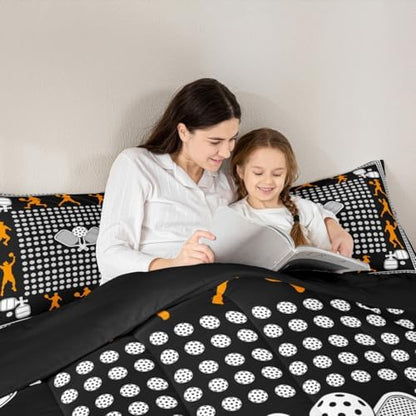 Castle Fairy Pickleball Bedding Set Full Size Athlete Silhouette Comforter for Child Teens Sports Ball Gaming Down Comforter Geometric Circle Dots Duvet Insert with 2 Pillowcases
