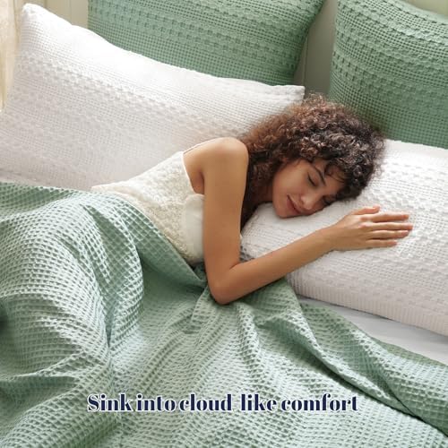 PHF Cotton Waffle Pillow Shams Cal King 20" x 40", White, No Insert