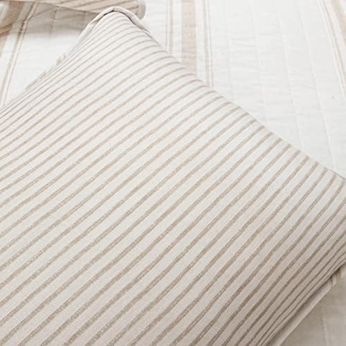 Lush Decor Farmhouse Stripe Reversible Cotton Quilt Queen Size 3 Piece Set Full/Queen Neutral - Farmhouse Bedding Set Queen Quilt - Striped Bedding