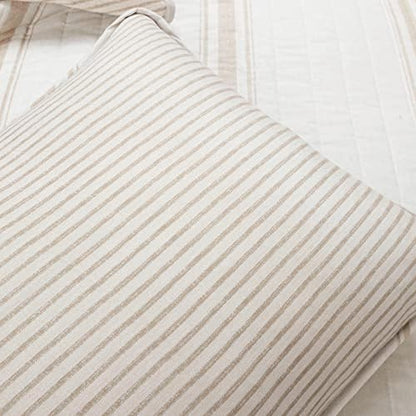Lush Decor Farmhouse Stripe Reversible Cotton Quilt Queen Size 3 Piece Set Full/Queen Neutral - Farmhouse Bedding Set Queen Quilt - Striped Bedding