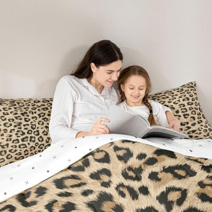 jejeloiu Leopard Comforter Set All Season Animal Skin Bedding Set with 2 Pillow Cases Animal Print Microfiber Kids Full Bedclothes Bedroom Decor Duvet Quilt Breathable Soft Lightweight