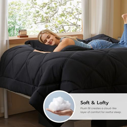 Joiedomi Twin Comforter Set with Sheets Black, 5 Pieces Twin Bedding Sets with 1 Down Alternative Comforter, 1 Flat Sheet, 1 Fitted Sheet, 1 Pillowcase and 1 Pillow Sham, Bed in a Bag for All Seasons