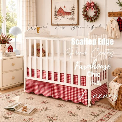 Brandream Scallop Edge Cotton Crib Skirt, Baby Boy Girl Toddler Bedskirt