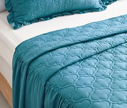 CHIXIN Ruffle Skirt Bedspread - 30" Long Drop, Shabby Chic Style Bedding, Lightweight, 3 Piece Set, Full Size, Lagoon