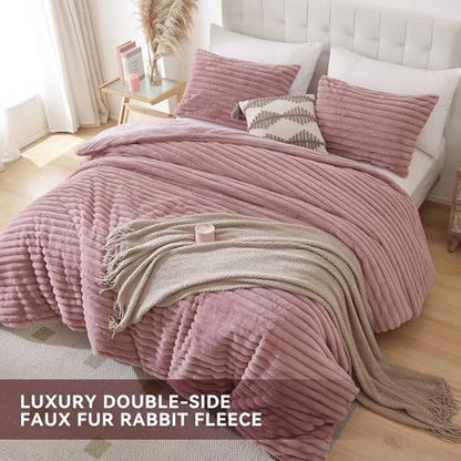 Smoofy Fluffy King Size Comforter 3 PCS - Old Pink Fleece Bedding Set