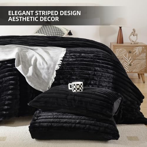 Smoofy Fluffy Twin Size Comforter 2 PCS - Black Fleece Bedding Set