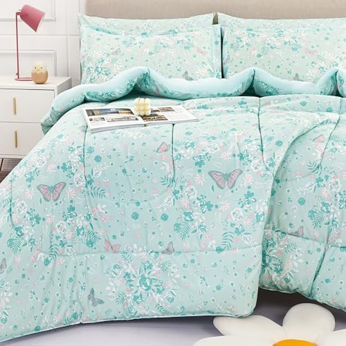Viviland Kids Twin Bedding Sets, Girls Comforter, Green Butterfly