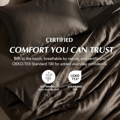 EverGrace 100% Rayon from Bamboo Duvet Cover Set, Queen Size, Dark Brown