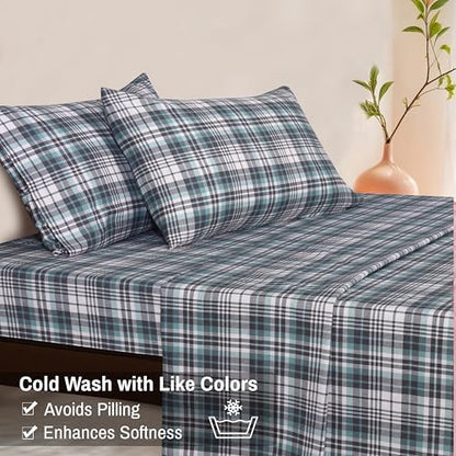 RUVANTI Flannel Sheets Set Full Size,Mint Grey
