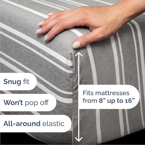Cal King Size 4 Piece Sheet Set - Comfy Breathable & Cooling - Grey Stripes