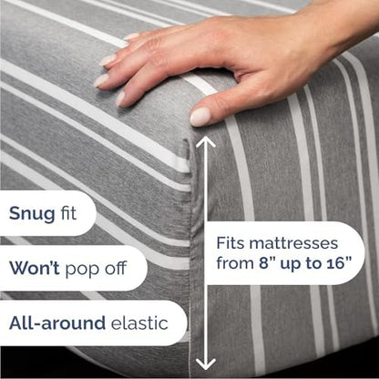 Cal King Size 4 Piece Sheet Set - Comfy Breathable & Cooling - Grey Stripes