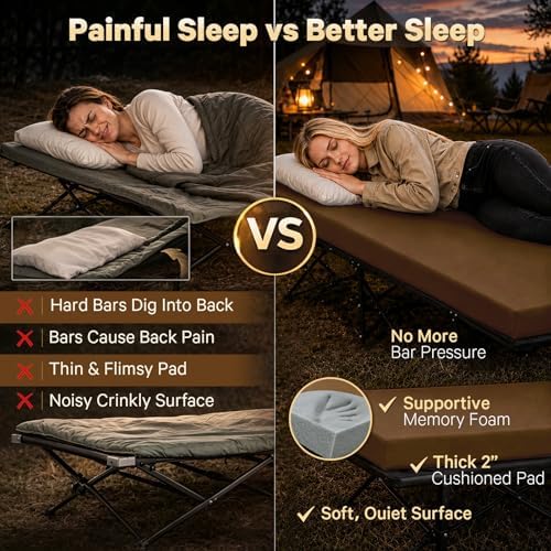 CYMULA Camping Cot Pad 2 Inch Memory Foam, Pad Only,Camping Pad for Folding Cot and Foldable Cot, Portable Roll Up Camp Gear for Car Camping Travel Tent, Non-Slip Waterproof Bottom, Removable Cover