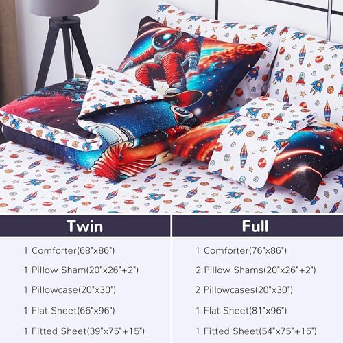 Viviland Twin Bedding Set for Boys 7 Piece Bed in a Bag with Comforter, Sheets, Pillowcases Soft Microfiber Kids Comforter Set, Oeko Certified, Machine Washable, Cosmic Adventure Theme