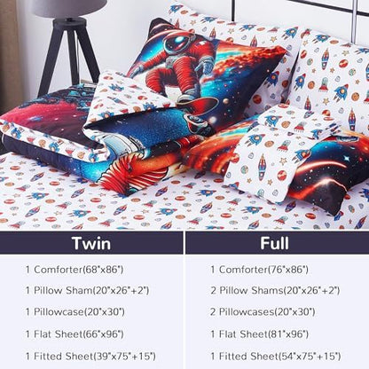 Viviland Twin Bedding Set for Boys 7 Piece Bed in a Bag with Comforter, Sheets, Pillowcases Soft Microfiber Kids Comforter Set, Oeko Certified, Machine Washable, Cosmic Adventure Theme