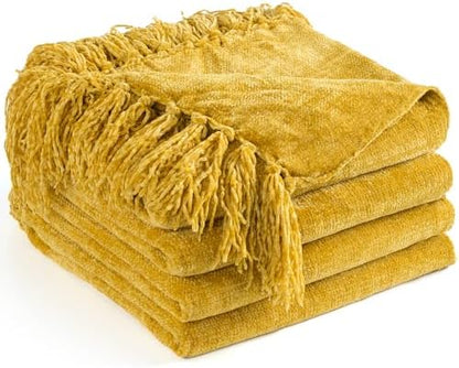 Chenille Throw Blanket for Couch 60" x 80" Twin, Yellow