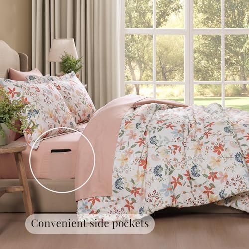 Queen Comforter Set - 7 Pieces Soft Floral Bed in a Bag Queen Bedding Sets