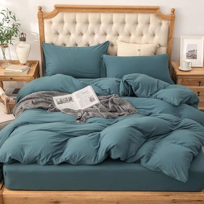 PURE ERA Jersey Knit Duvet Cover Set Solid Cerulean Blue California King