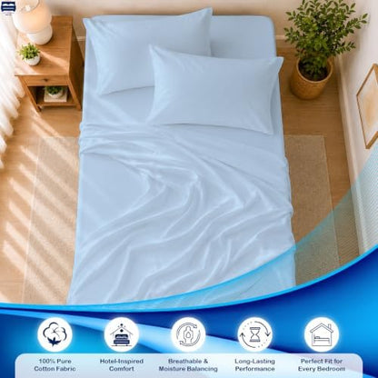 Cottingon 4 PC Cot Sheet Set 25"X75", Egyptian Cotton, Light Blue