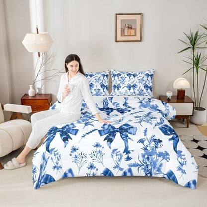 jejeloiu Bow Bedding Set Soft for Boys Girls, Bowknot Comforter Set Toddler Size Bow-tie Duvet Quilt Microfiber Colourful Bowknot Bedroom Decor 2 Pcs with 1 Pillow Cases