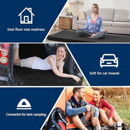 CYMULA Memory Foam Camping Mattress Pad, Sleeping Mat, Portable Roll Up Mattress for Adults, Camping Bed Pads for Sleepover, Car Bed with Travel Bag