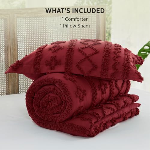 Bedsure Tufted Boho Comforter Set Twin, Bedroom Decor Bedding Set Red