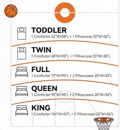 Erosebridal Boys Basketball Toddler Size Comforter Set for Kids Child Sports Theme Bedding Set, Ball Gamer Down Comforter Basketball Printed Reversible Bed Set, Black Quilted Duvet