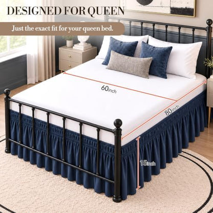 RIMELA Bed Skirt with Split Corners, Queen, 15 Inch Drop, Navy Blue