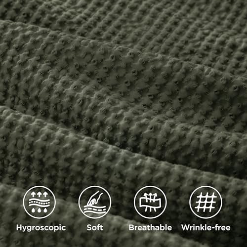 Bedsure PureWoven Cotton Waffle Duvet Cover Set with Fitted Sheet, King