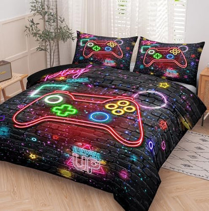 NINENINE Gaming Bedding Sets Twin Comforter Sets for Boys 5PCS Gaming Bedding Sets for Boys Black Bedding Comforter Sheet Set(1Comforter, 1Flat Sheet, 1Fitted Sheet, 2Pillowcases)…